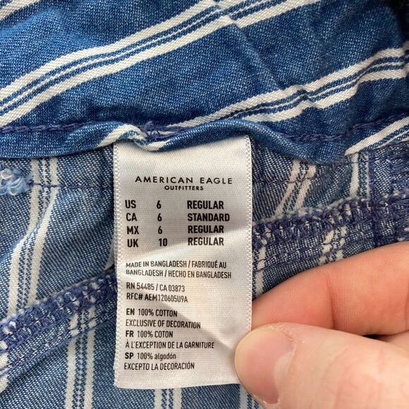 American Eagle Wide Leg Ankle Pants Women's 6 Blue White Striped Tie Waist Beach - Picture 6 of 13